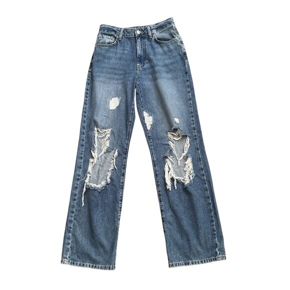 FOREVER 21 Womens Size 26 High Rise Relaxed Ripped Destroyed Wide Leg Blue Jeans - Picture 1 of 6